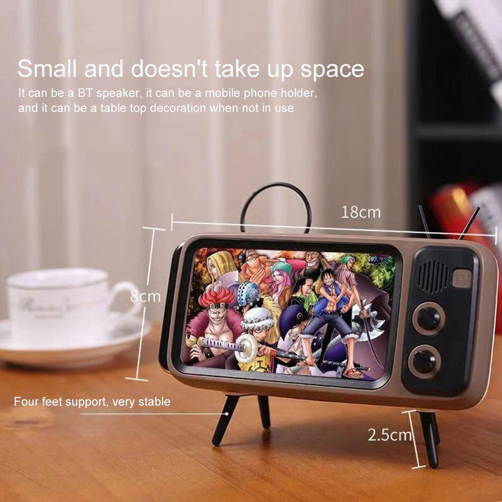 Retro TV Phone Holder + Bluetooth Stereo Speaker