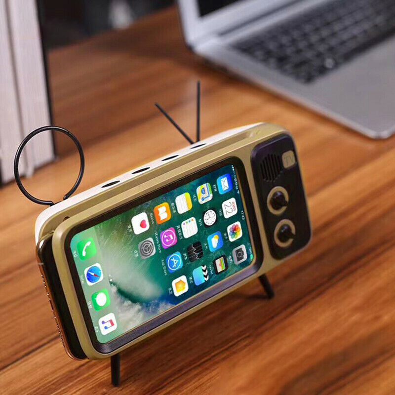 Retro TV Phone Holder + Bluetooth Stereo Speaker