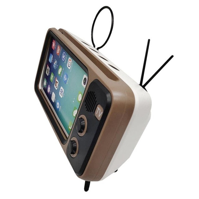Retro TV Phone Holder + Bluetooth Stereo Speaker